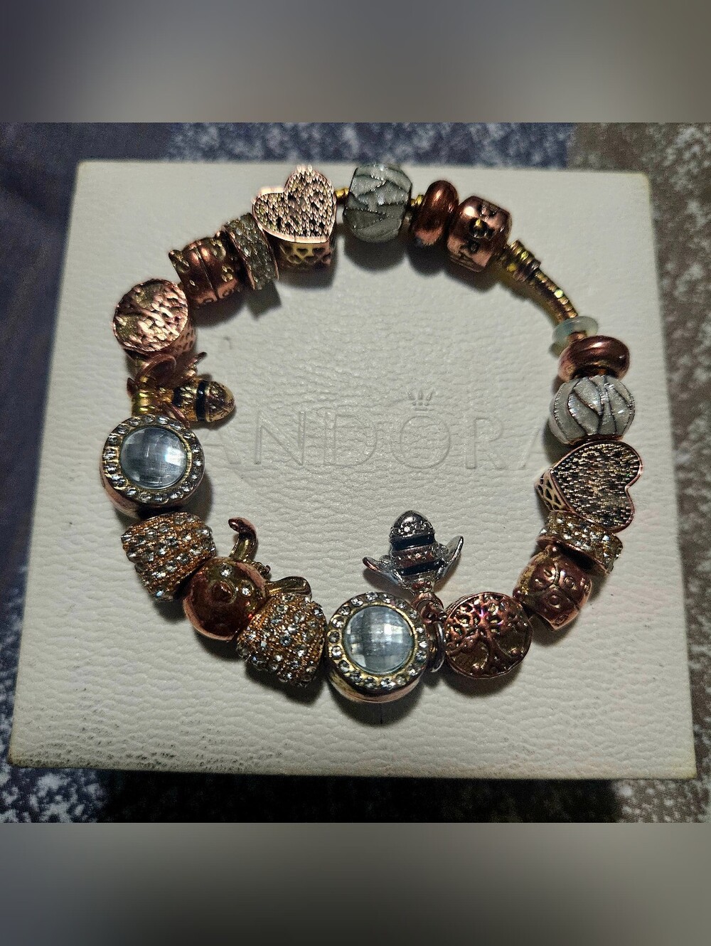 Pandora Rose Gold Tone Bracelet With Charms